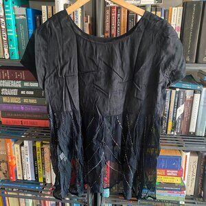 Chan Luu black short sleeve top with sheer, beaded back